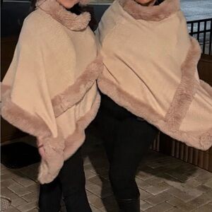 Elegant Creamy Pink Poncho with Faux Fur Trim- $14 each  . One size fits all.